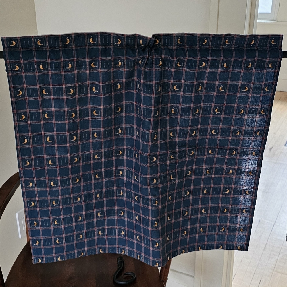 Custom made cafe curtain cotton navy w/ yellow moons